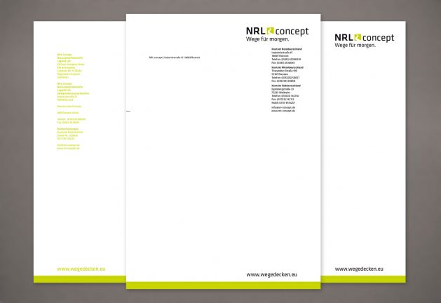 Gestaltung Briefpapier, Briefbogen, Folgebogen Rückseite Design Firma NRL Concept